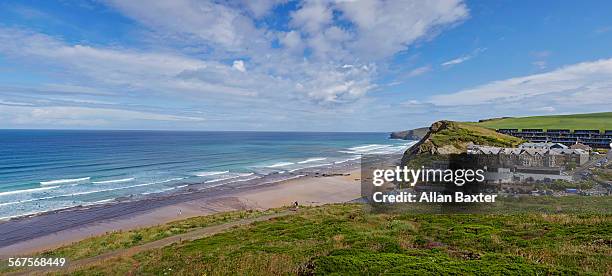 elevated panoramic format image in north cornwall - padstow stock-fotos und bilder