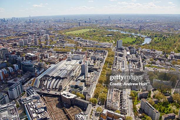 aerial view south of paddington station and westbourne terrace with gloucester terrace  - st mary's hospital paddington stock-fotos und bilder