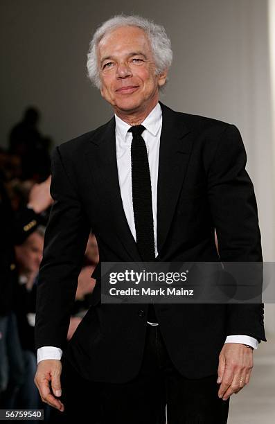 Ralph Lauren walks the runway at the Ralph Lauren Fall 2006 fashion show at Skylight Studios during Olympus Fashion Week on February 6, 2006 in New...