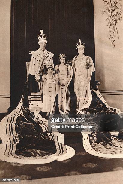 'King George VI and Queen Elizabeth on their Coronation Day, 1937; with Princess Elizabeth and Princess Margaret'. From The Coronation of King George...