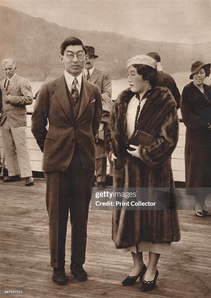 'Prince and Princess Chichibu arriving on the Queen Mary, April 12th', 1937