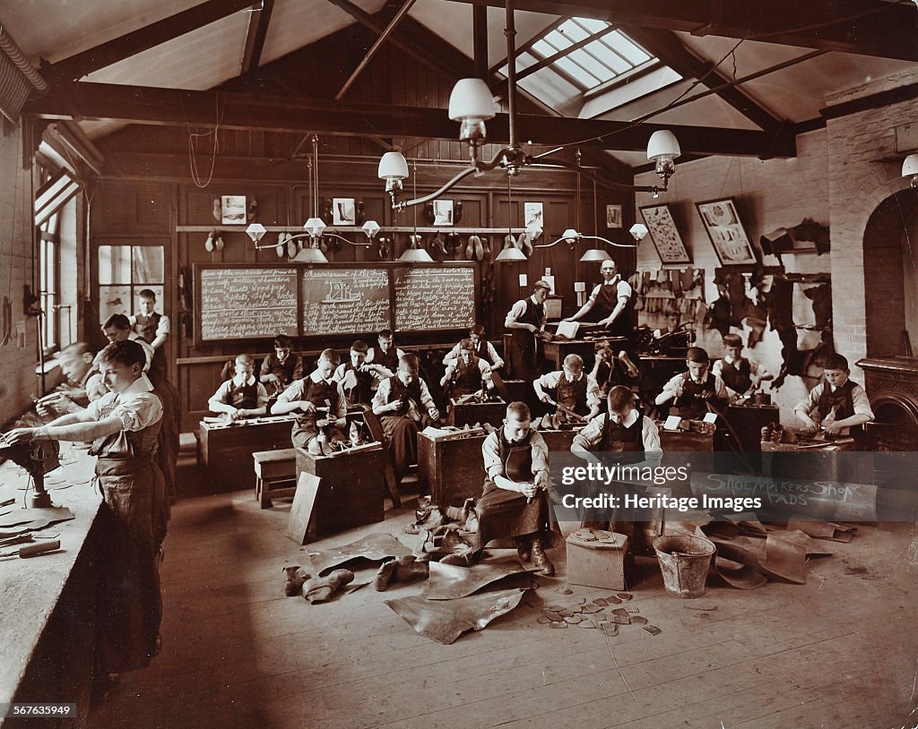 Boys making shoes at the Anerley Residential School for Elder Deaf