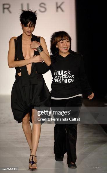 The Rusk designer and a model walk the runway at the Rusk Fall 2006 ...