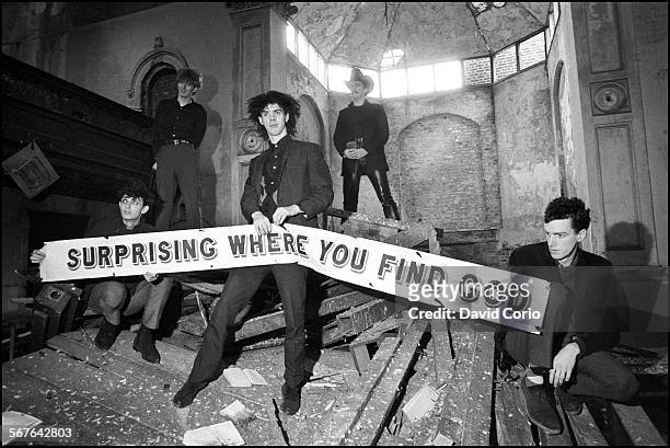 Nick Cave and the Birthday Party in disused church in Kilburn, London, United Kingdom on 22 October 1981.