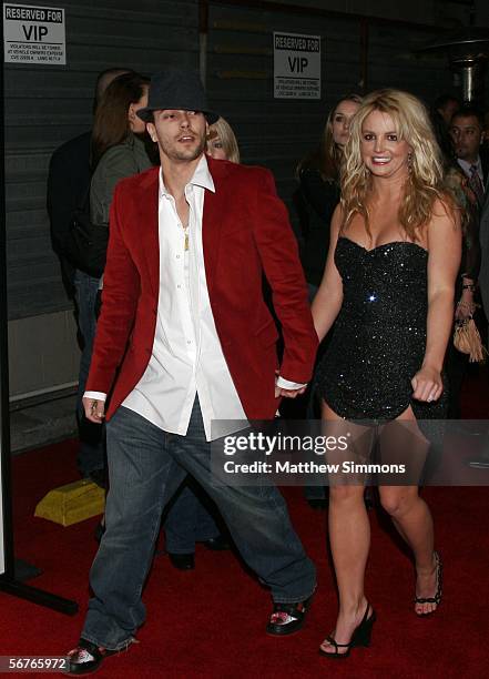 Musicians Britney Spears and Kevin Federline arrive at the 2006 Grammy Nominees party with Kanye West, hosted By Verizon Wireless and Rolling Stone...