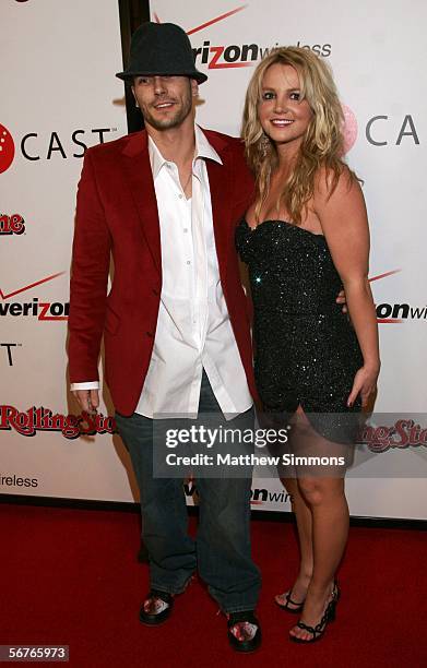 Musicians Britney Spears and Kevin Federline arrive at the 2006 Grammy Nominees party with Kanye West, hosted By Verizon Wireless and Rolling Stone...