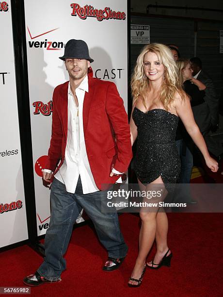 Musicians Britney Spears and Kevin Federline arrive at the 2006 Grammy Nominees party with Kanye West, hosted By Verizon Wireless and Rolling Stone...