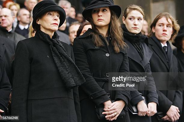 Eva Koehler and Johannes Rau's children Anna Christina, Laura and Philip Imanuel attend the funeral service for late former German President Johannes...