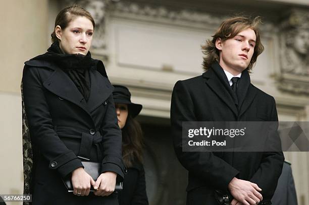 Johannes Rau's children Laura and Philip Imanuel attend the funeral service for late former German President Johannes Rau February 7, 2006 at the Dom...