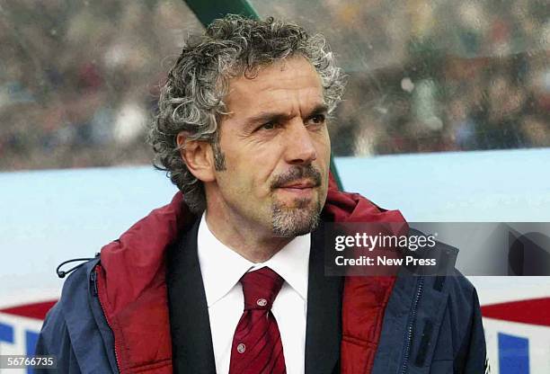 Livorno coach Roberto Donadoni watches the action during the Serie A match between Livorno and AC Milan, played at the Stadio Armando Picchi on...