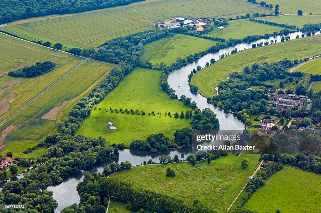 Aerial view of River Thames in Buckinghamshire