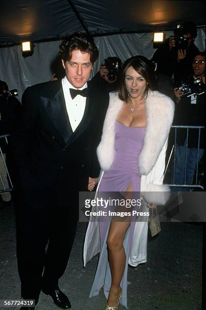 Hugh Grant and Elizabeth Hurley attend the Met Gala circa 1995 in New York City.