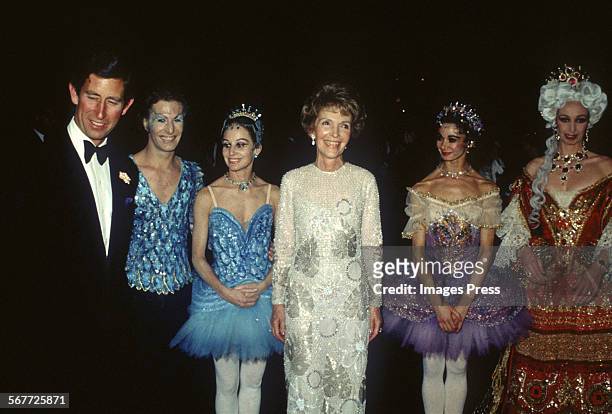 First Lady Nancy Reagan and Prince Charles attend Royal Ballet Gala at Lincoln Center circa 1981 in New York City.