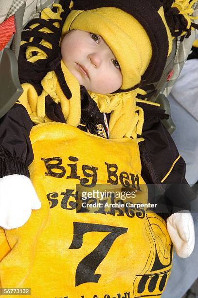 Very young Pittsburgh Steelers fan waits for the start of the parade celebrating the win at Super Bowl XL in downtown Pittsburgh, Pennsylvania on...