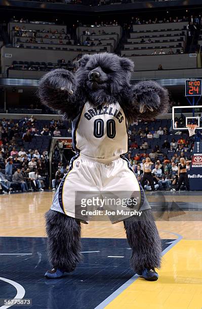 Grizz, mascot of the Memphis Grizzlies, during a game between the Houston Rockets and the Memphis Grizzlies on January 30, 2006 at the FedEx Forum in...