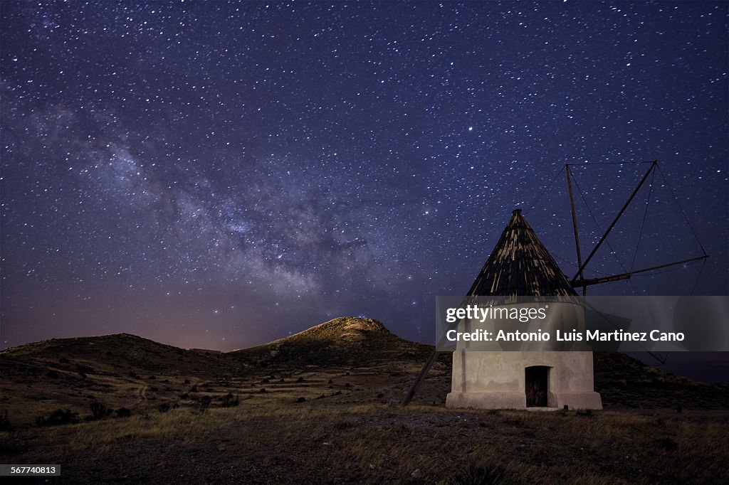 Windmill and milky way