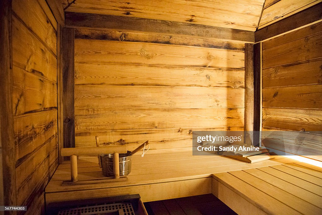 Interiors of sauna, Crans-Montana, Swiss Alps, Switzerland