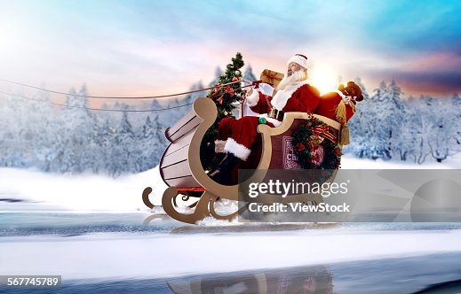 Santa Claus rides the sled to send a gift Santa Claus rides the sled to send a gift