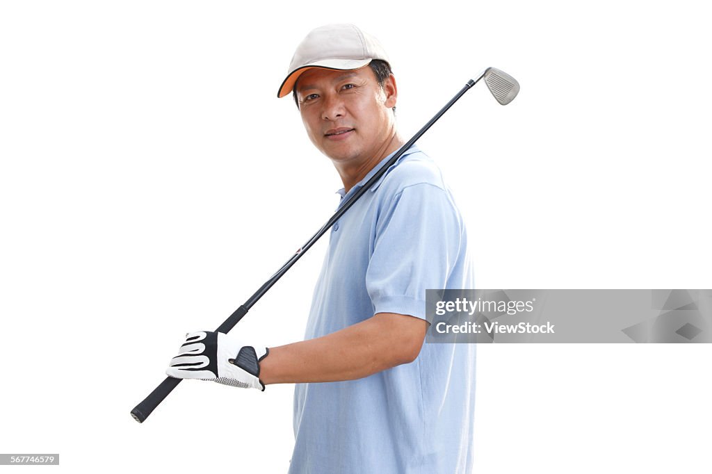 A middle-aged man with a golf club