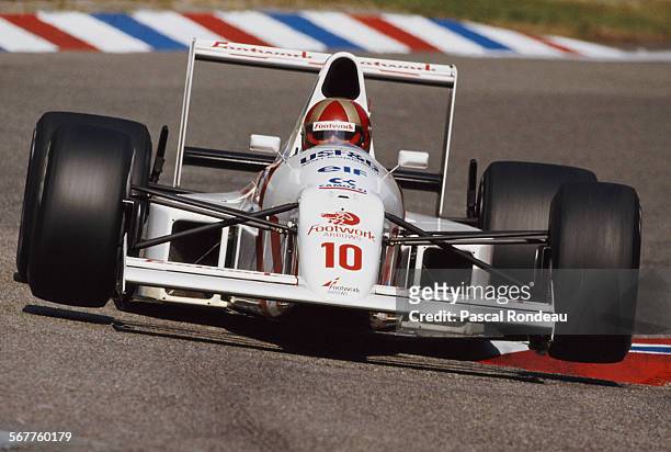 Alessandro Alex Caffi of Italy drives the Footwork Arrows Racing Arrows A11B Cosworth V8 during practice for the Mobil 1 German Grand Prix on 28 July...