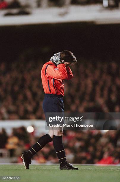 Arsenal F.C. Goalkeeper David Seaman during an FA Cup match against Wimbledon F.C., 19th April 1999.