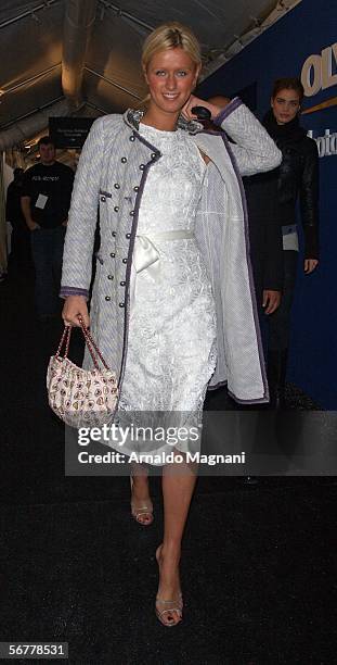 Niki Hilton leaves the Luca Luca fashion show at Bryant Park February 7, 2006 in New York City.