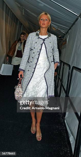 Niki Hilton arrives for the Luca Luca fashion show at Bryant Park February 7, 2006 in New York City.
