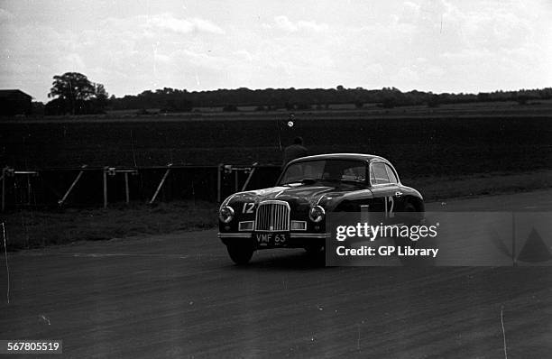 An Aston Martin DB2 competing in the International Trophy at Silverstone, England 1950.