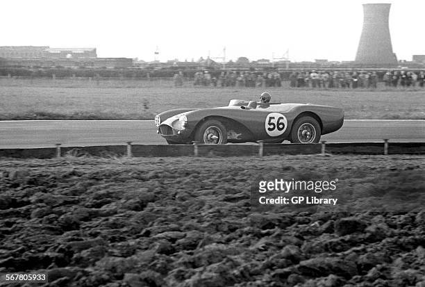Peter Collins driving an Aston Martin DB3S finishing 2nd in the Aintree International race, England 2nd October 1954.