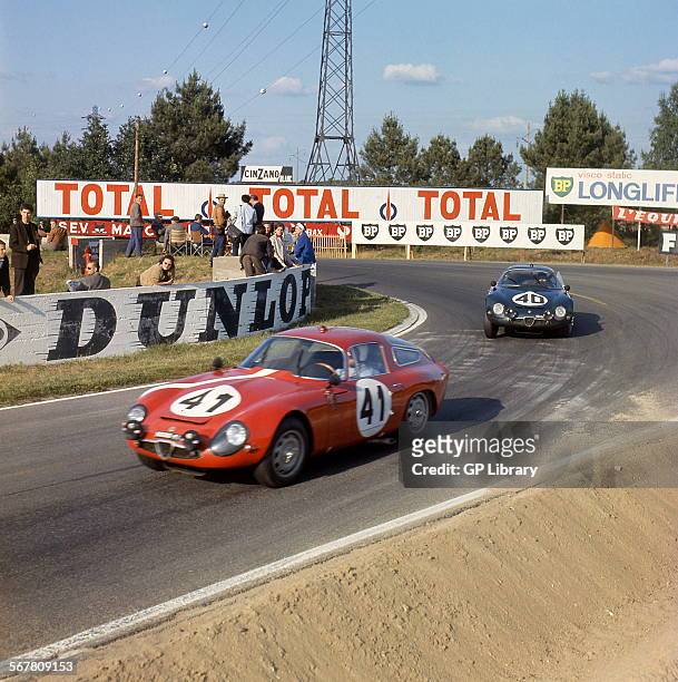Le Mans 24 Hours 22nd June 1964. Giancarlo Sala/Giampiero Biscaldi, Alfa Romeo Giulia TZ, finished 15th and car no 40, Jean Rolland/Fernand Masoero,...