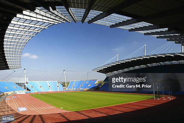 General view of the City of Manchester Stadium which will host the 2002 Manchester Commonwealth Games during a photoshoot held in Manchester, England...