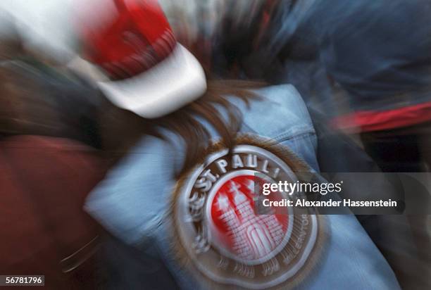 Supporter of St. Pauli is seen during the Bundesliga match between FC St. Pauli and Borussia Monchengladbach at the Millerntor Stadium on March 16,...