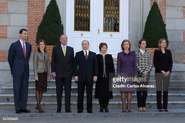 Russian President Vladimir Putin and his wife Ludmila Putin are received by Spanish Royals for a gala lunch at Zarzuela Palace on February 8, 2006 in...