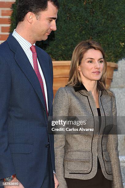 Crown Prince Felipe of Spain, Princess Letizia of Spain, share a moment as Russian President Vladimir Putin and his wife Ludmila Putin are received...