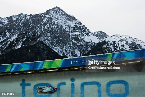 Georg Hackl of Germany practices in the Mens Luge training prior to the Turin 2006 Winter Olympic Games on February 8, 2006 in Cesana Pariol, Italy....