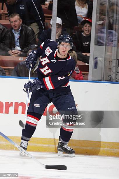 American professional hockey player Keith Ballard, defenseman for Planet USA, on the ice in a game with the Canadian All-Stars during the 2005 Dodge...
