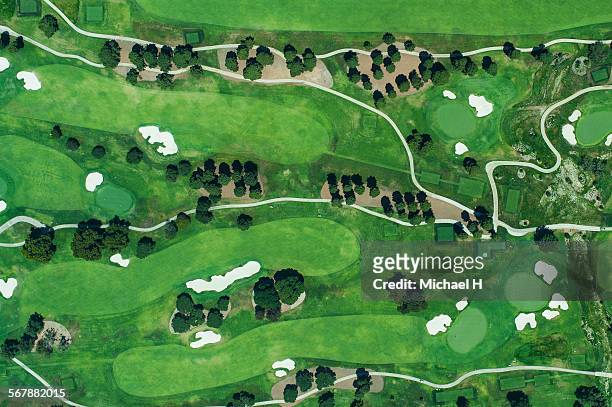 aerial view of suburbian housing and golf courses - golf course stock pictures, royalty-free photos & images