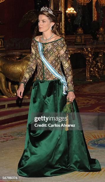 Princess Letizia of Spain attends an official dinner in honour of Russian President Vladimir Putin at the Royal Palace, on February 8, 2006 in...