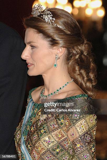 Princess Letizia of Spain attends an official dinner in honour of Russian President Vladimir Putin at the Royal Palace, on February 8, 2006 in...