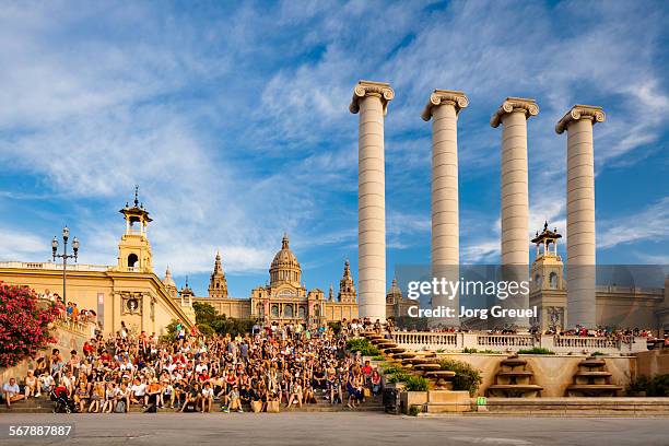 palau nacional and the four columns - montjuic stock pictures, royalty-free photos & images