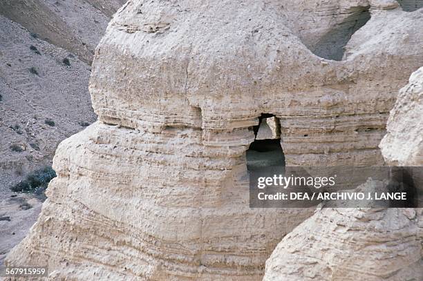 The cave area near the ancient Essene settlement of Khirbet Qumran where the Dead Sea Scrolls were found, Israel.