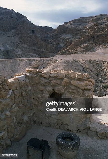 View of the archaeological excavations, ancient Essene settlement of Khirbet Qumran, Israel.