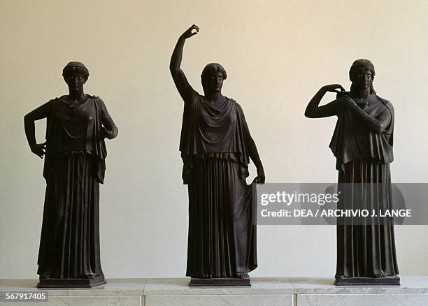 Dancers or Hydrophorai , group of five bronze sculptures from Villa of the Papyri, Herculaneum, Campania, Italy. Roman civilisation, 1st century BC....