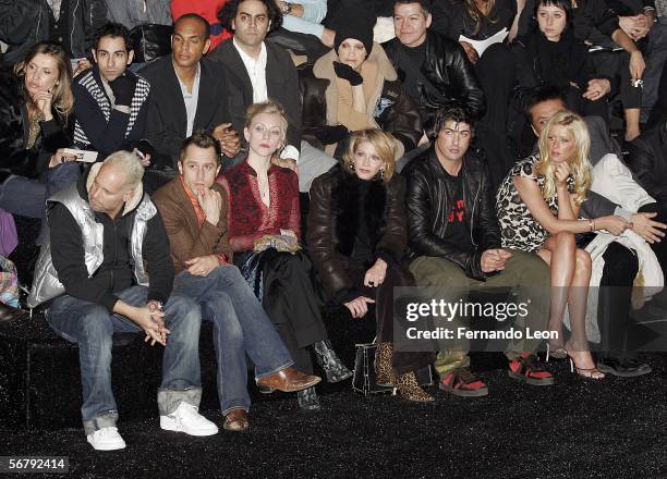 Actor Giovanni Ribisi, author Candace Bushnell, Brandon Davis and Nicky Hilton watch the Adidas Y-3 Autumn/Winter 2006 Collection show held at...