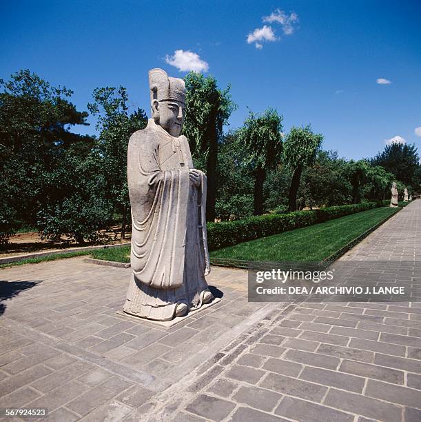 Statue of a court official along the spirit way Ming Dynasty tombs , Changping district, Beijing, China.