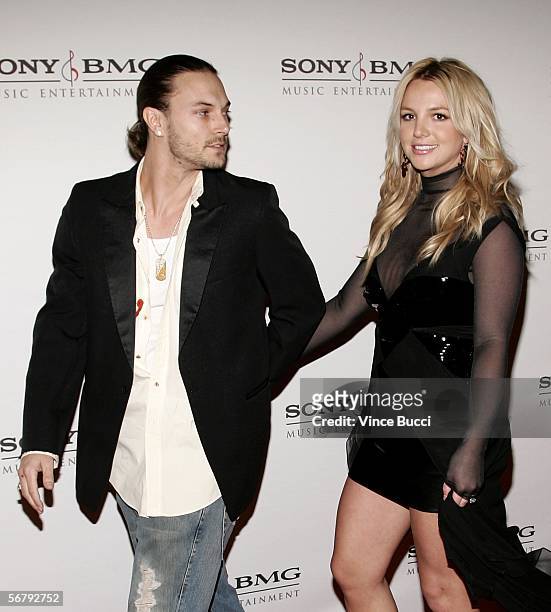 Singer Britney Spears and husband Kevin Federline arrive at the SONY BMG Grammy Party held at The Hollywood Roosevelt Hotel on February 8, 2006 in...