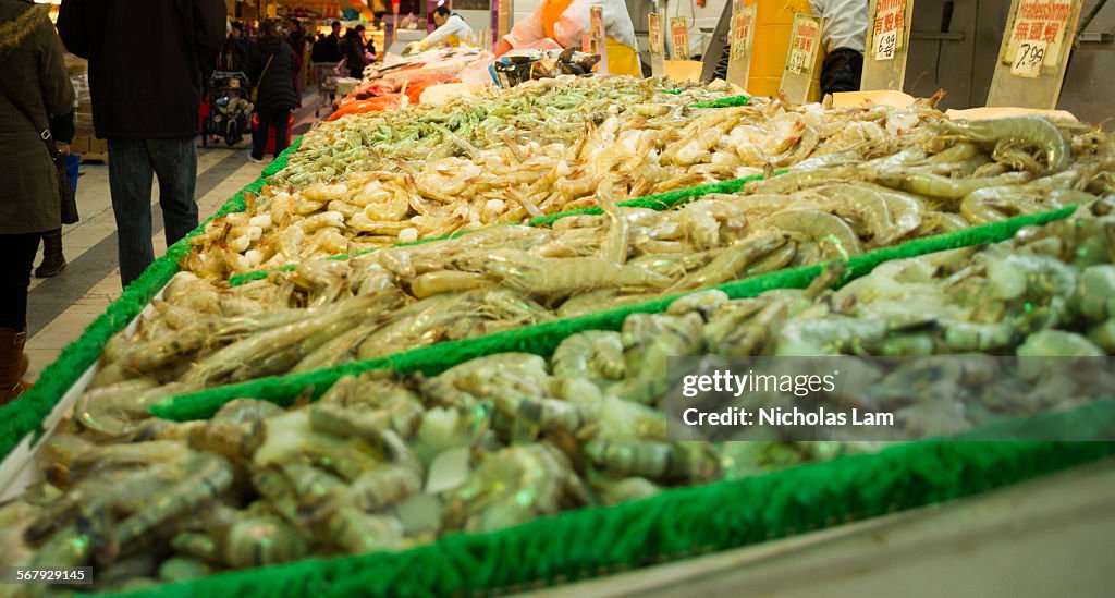 Shrimp and Assorted Raw Seafood at Chinese Market