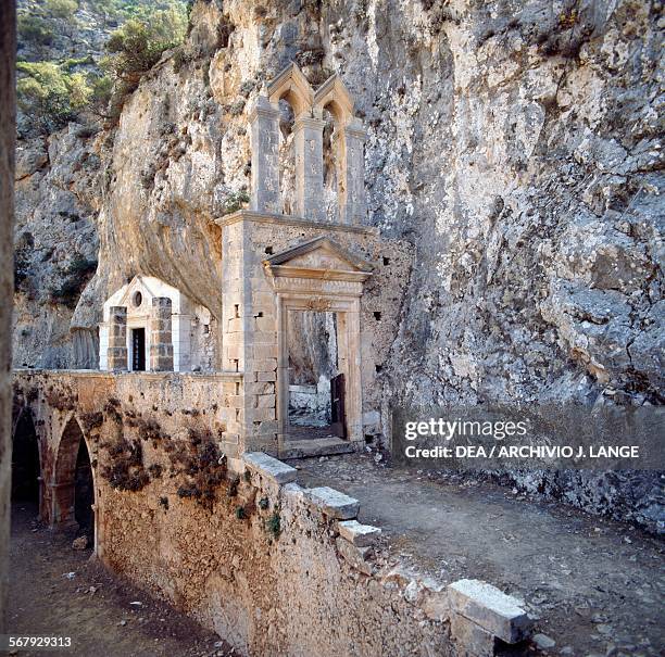 View of Katholikon monastery, Akrotiri, Crete, Greece, 11th century.