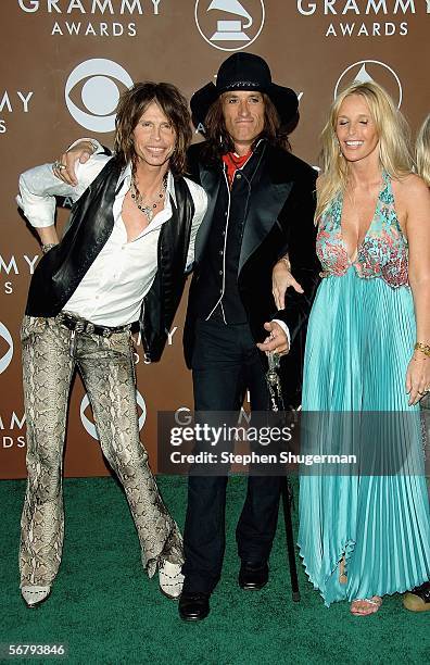 Musicians Steven Tyler , Joe Perry of Aerosmith and Perry's wife Billie arrive at the 48th Annual Grammy Awards at the Staples Center on February 8,...