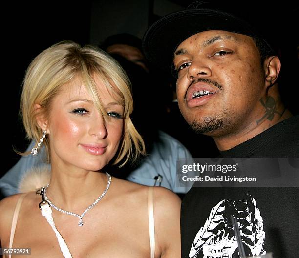 Actress/Model Paris Hilton and Three 6 Mafia group member attend the William Morris Agency Grammy Party on February 8, 2006 in Beverly Hills,...